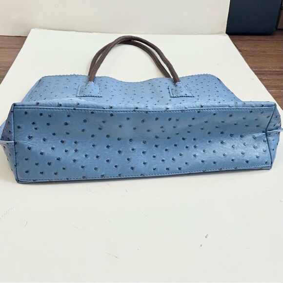 Milan Chiva Tote Bag Large Ostrich Shoulder Handbags Top Handle Zipper Blue - Picture 10 of 15